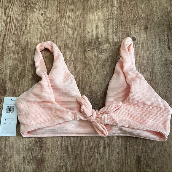 NWT Cupshe Womens Bikini Swim Suit Top Pink Textured Knit Fabric Tie Back Large - Picture 2 of 3